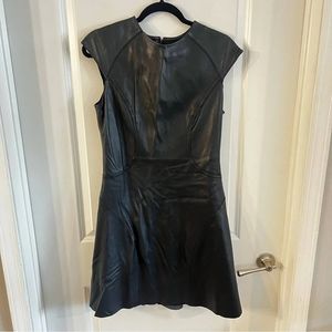 799 NEW Reiss Scanno Fit and Flare Black Leather Dress